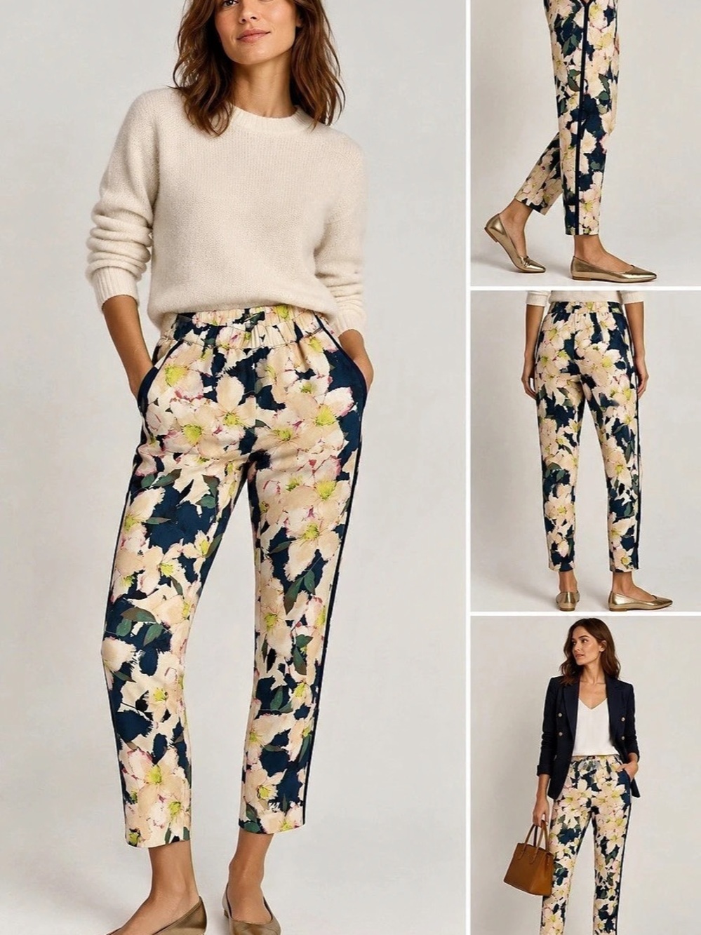 J.Crew Collection Wool Silk Floral Pants Navy Ivory Size 00 NWT